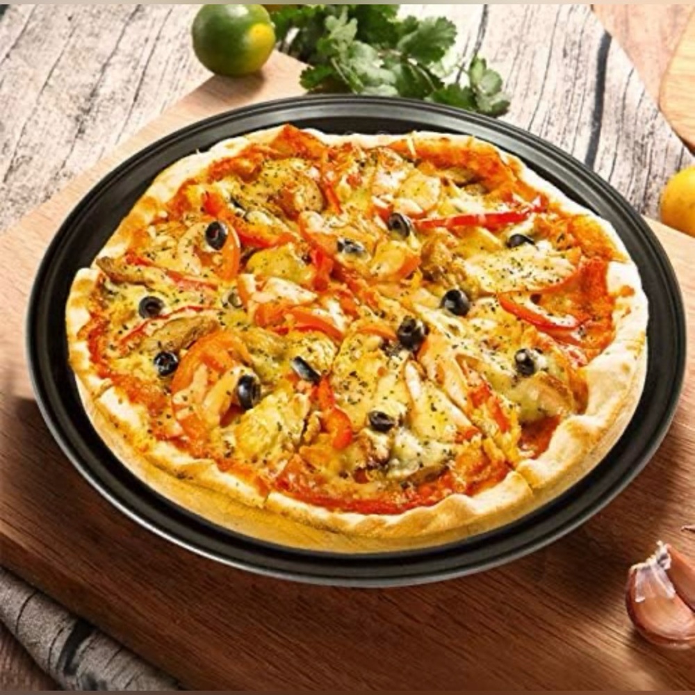 2 - Black Pizza Baking Trays